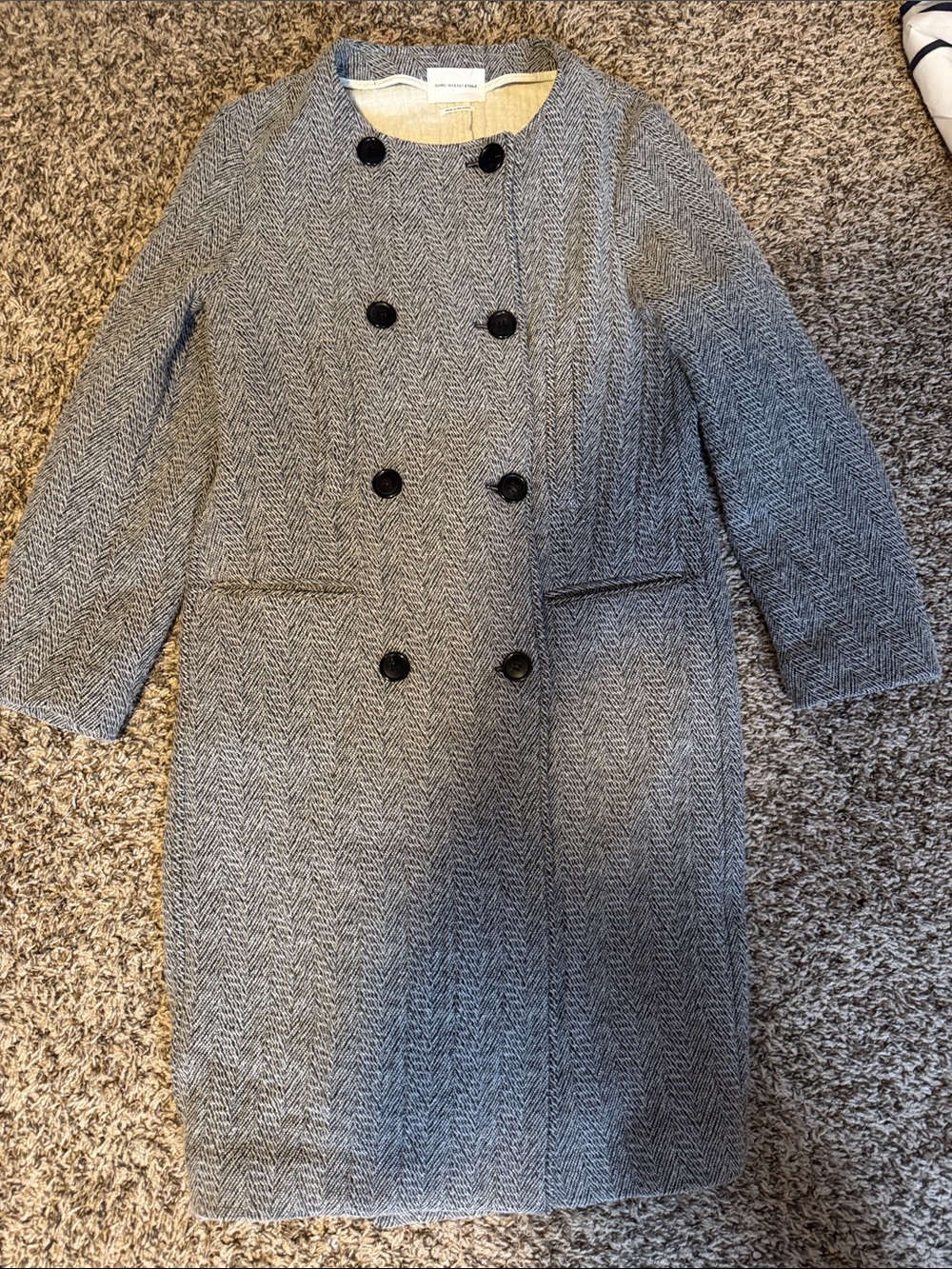 Women's Herringbone Double-Breasted Pea Coat - Gray